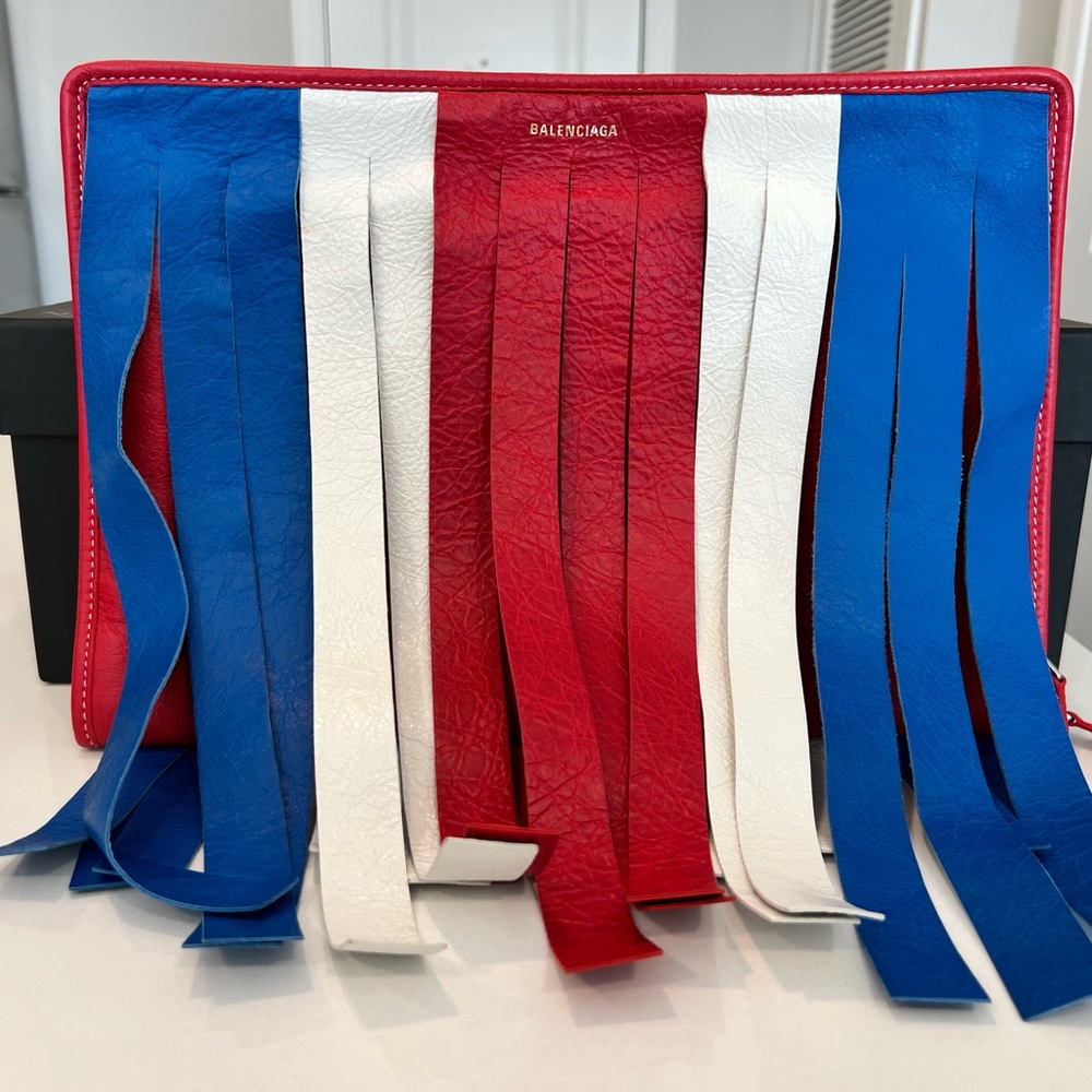 Authentic Balenciaga Fringe Bazar Clutch.